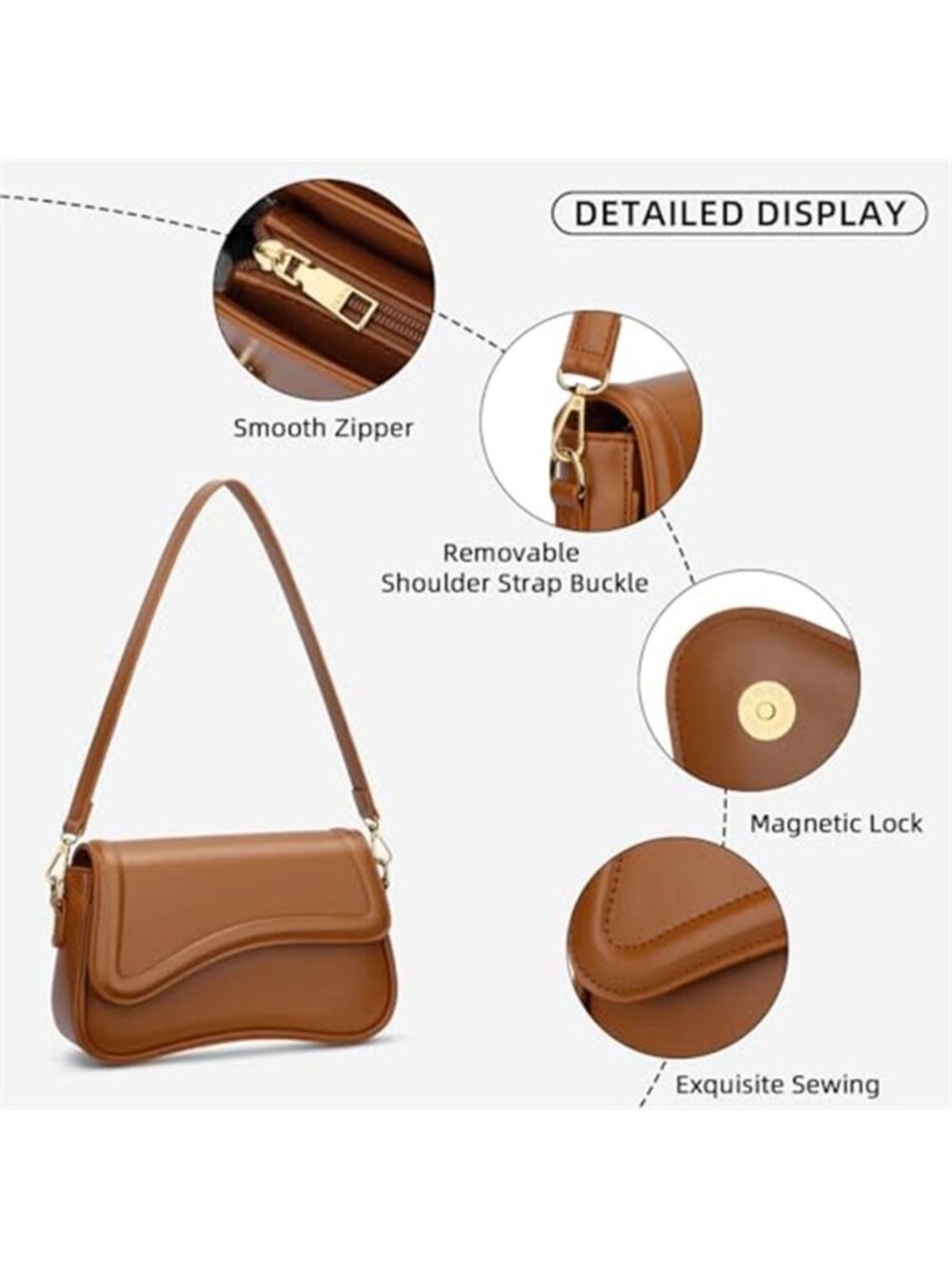 Small Hobo Shoulder Bag for Women | Cute Mini Vegan Leather Clutch Purse - Picture 3 of 7